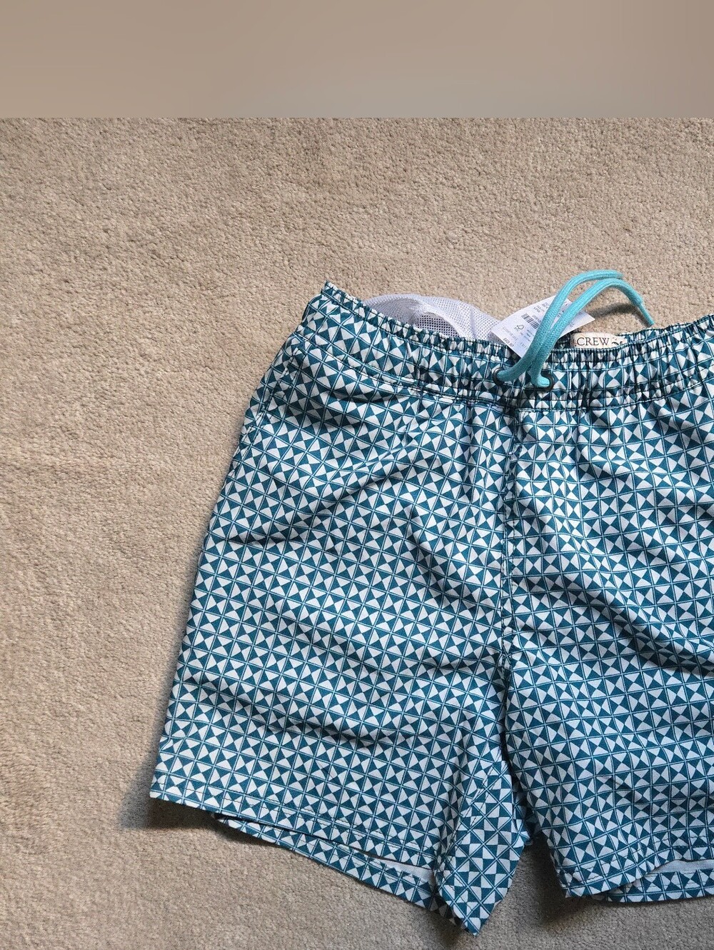 NWT J.CREW Men's Green/White Swim Trunks Size S